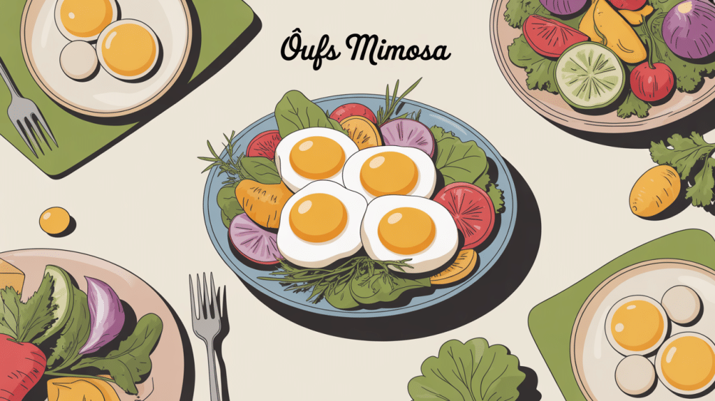 avec quoi accompagner des oeufs mimosa, illustration centrale colorée d'oeufs mimosa et accompagnements