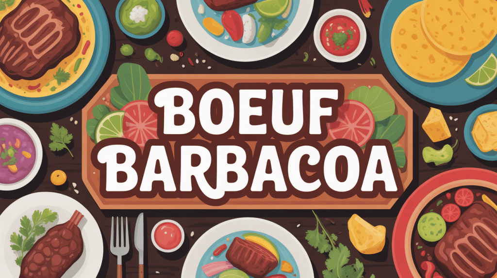 Illustration boeuf barbacoa convivial avec accompagnements mexicains