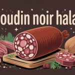 illustration boudin noir halal artisanal sur fond convivial