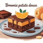 brownie patate douce fondant entouré d'ingrédients clés