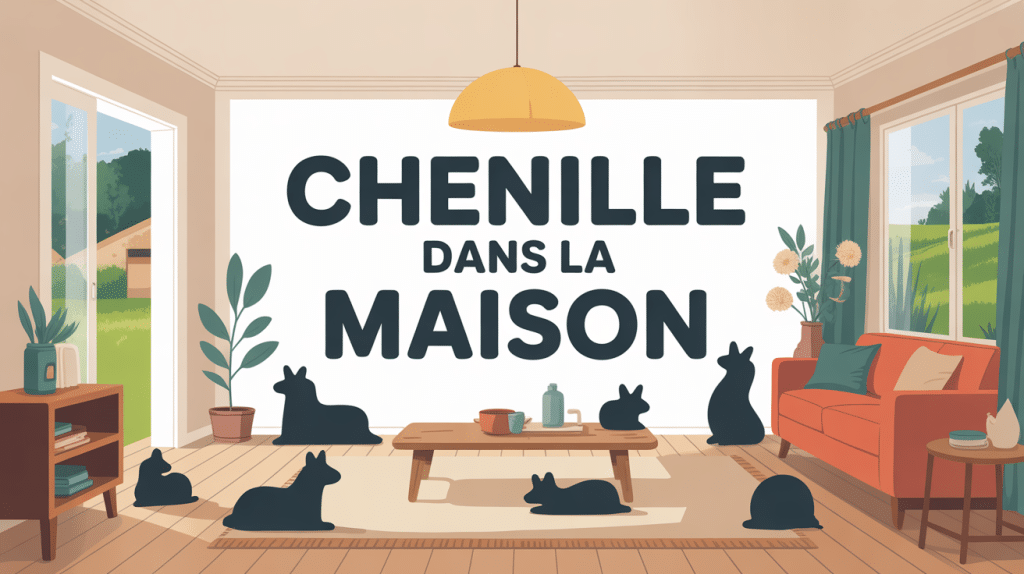 Illustration chenille dans la maison, intérieur propre et rassurant