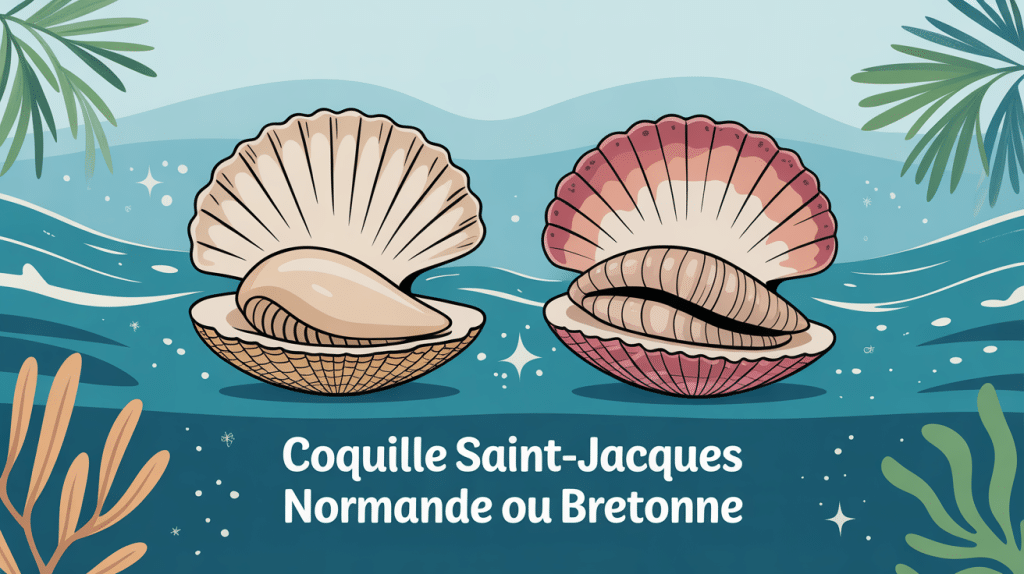 coquille saint jacques normande ou bretonne cote a cote illustration festive