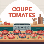 Illustration coupe tomates sur plan travail cuisine moderne