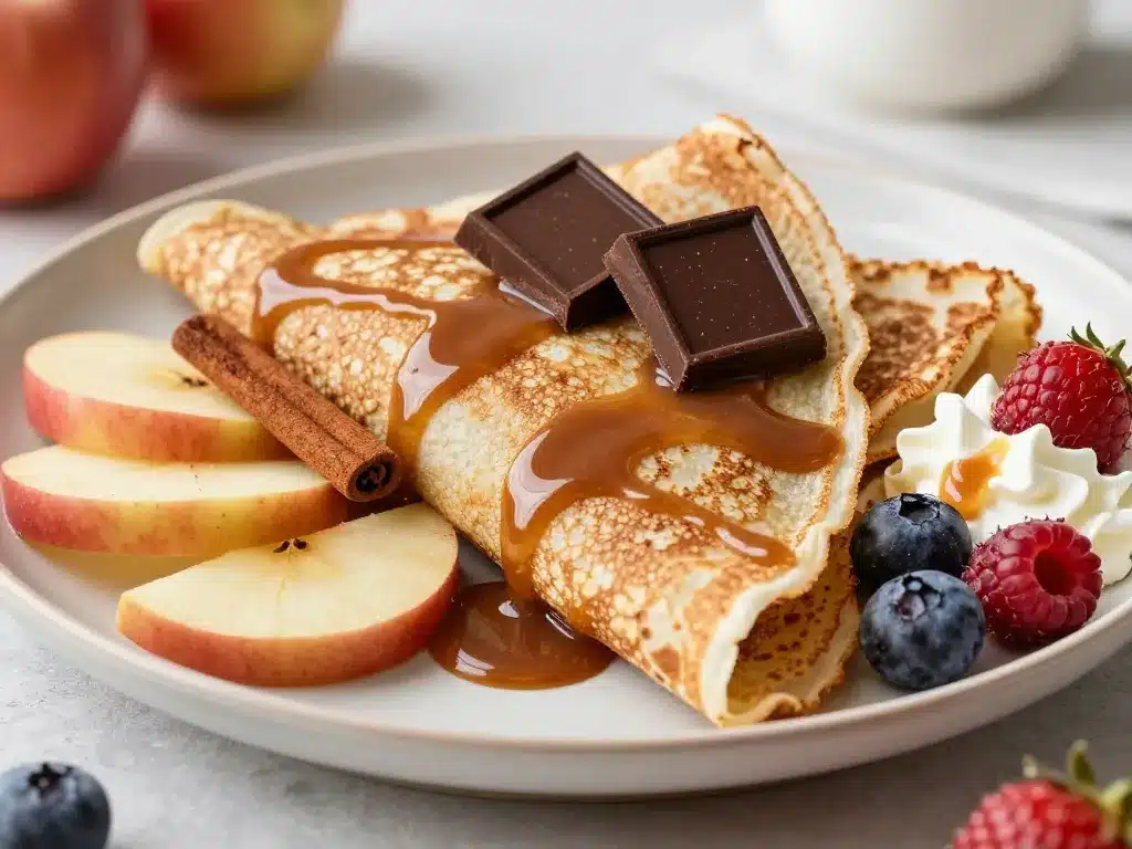 crêpes au sarrasin sucrées avec garnitures sucrées