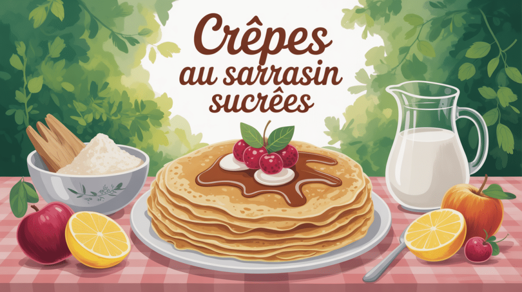 crêpes au sarrasin sucrées pile dorée avec fruits