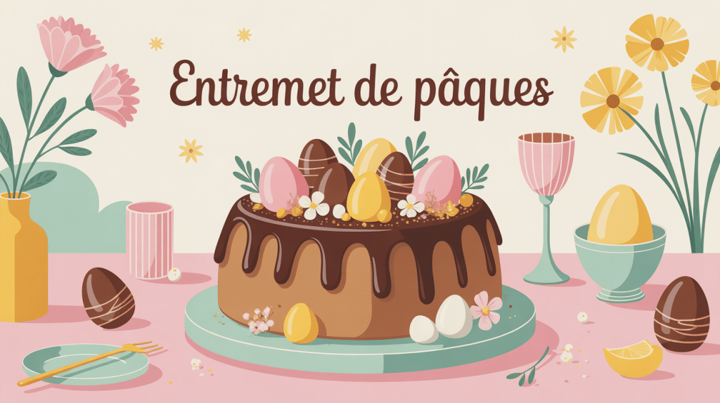 entremet paques sur table familiale décorée