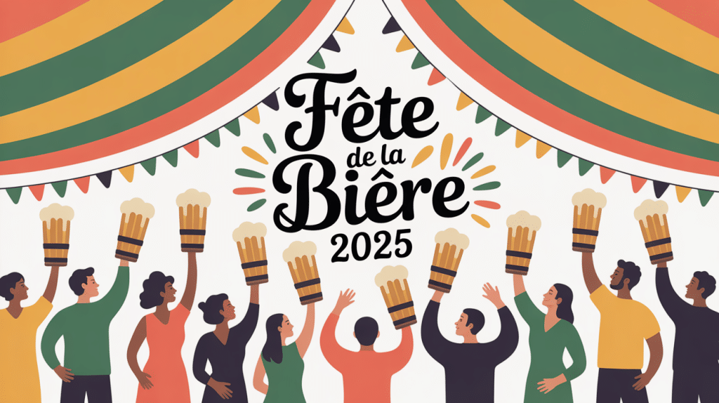 illustration fête de la bière 2024 grande tente chopes décoration