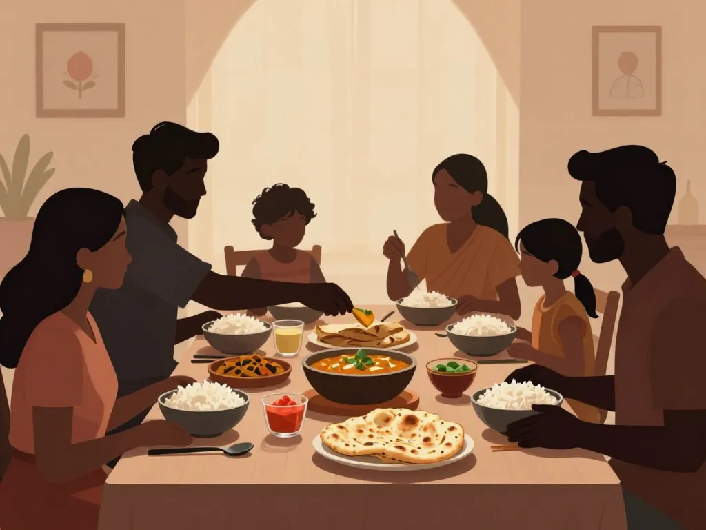 kuna masala servi avec accompagnements famille indienne