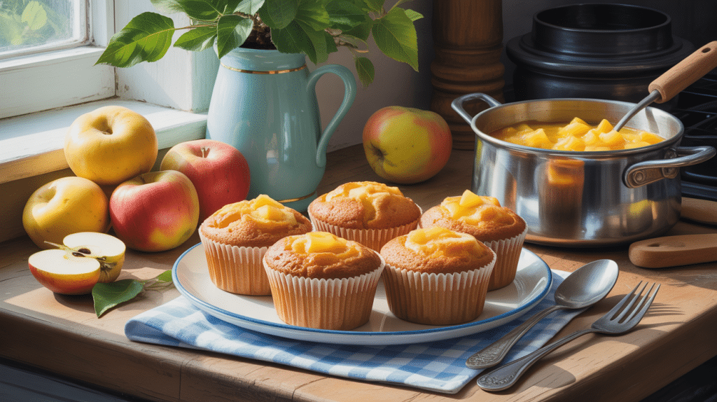 Muffins a la compote de pommes en ambiance cuisine