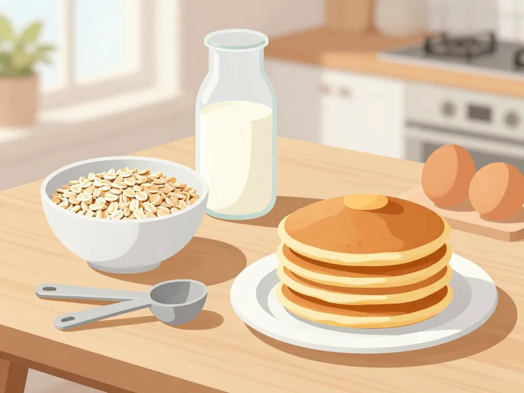 ingrédients et pancake au son d avoine sur table cuisine