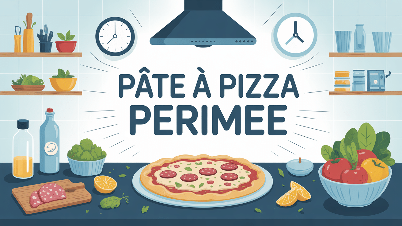 pate a pizza périmée devant frigo ouvert icônes avertissement