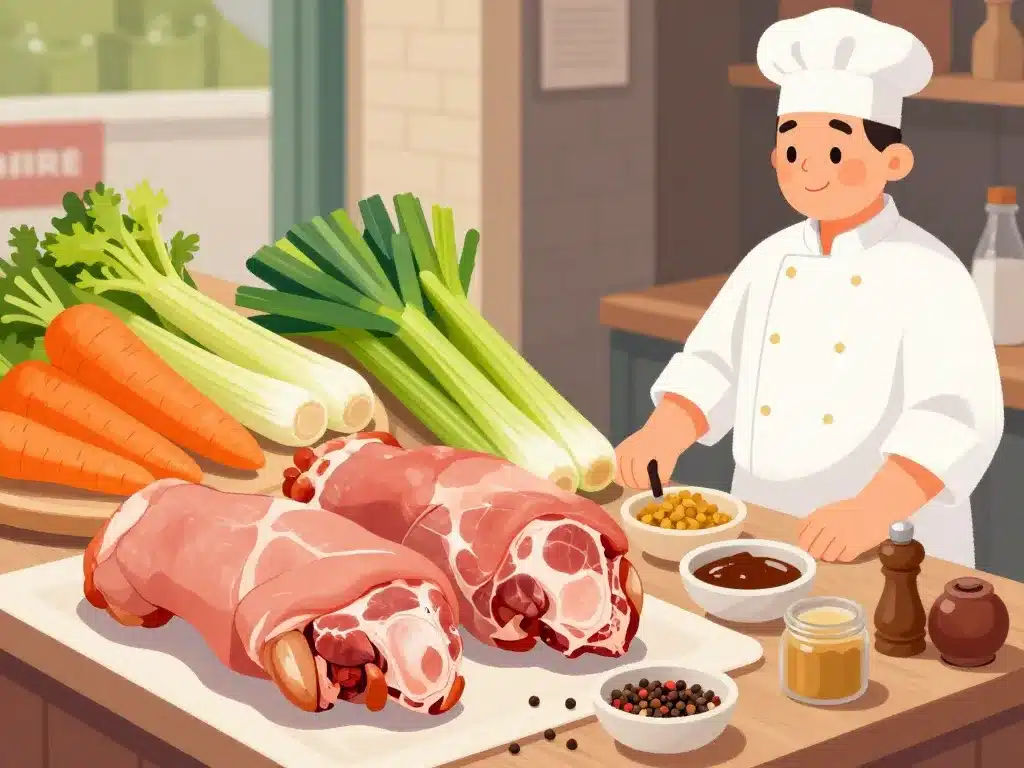 ingrédients frais pour pied de porc en gelée