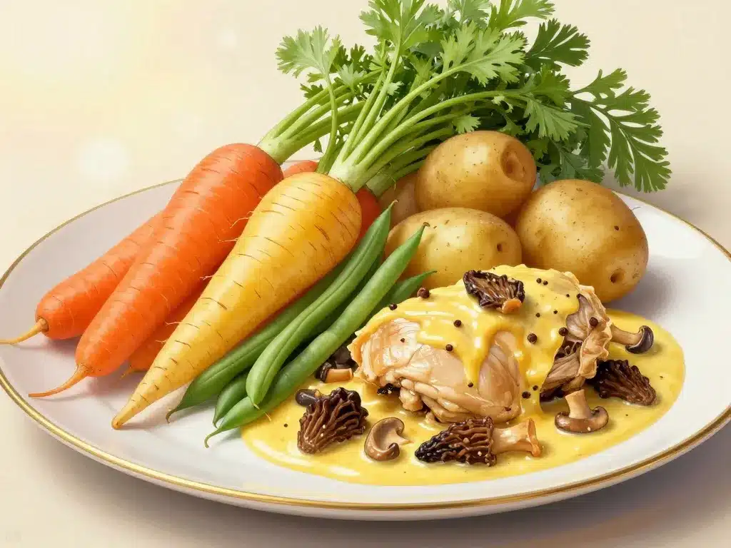 quel légumes avec un poulet au vin jaune et morilles légumes racines et haricots verts