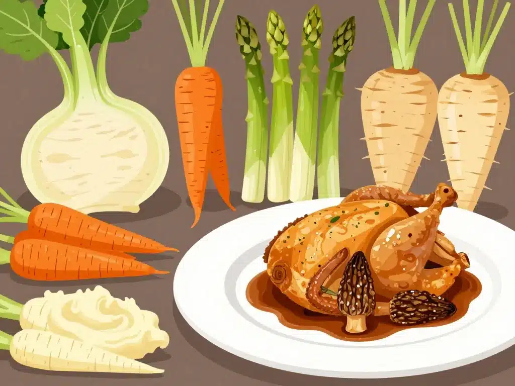 quel légumes avec un poulet au vin jaune et morilles accords légumes de saison