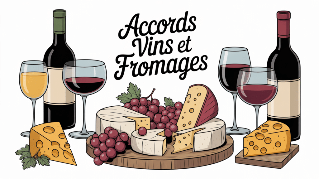 Illustration accords vins et fromages plateau dégustation