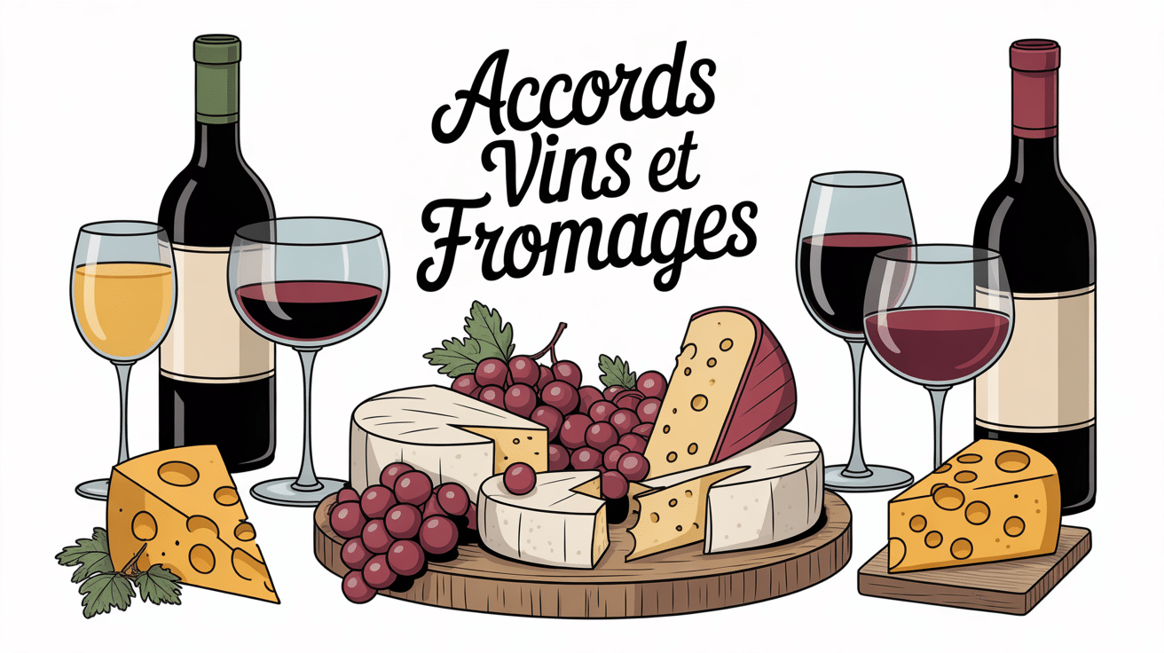 Illustration accords vins et fromages plateau dégustation