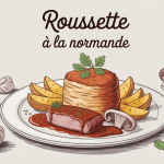 recette roussette à la normande, assiette avec sauce cidre et pommes