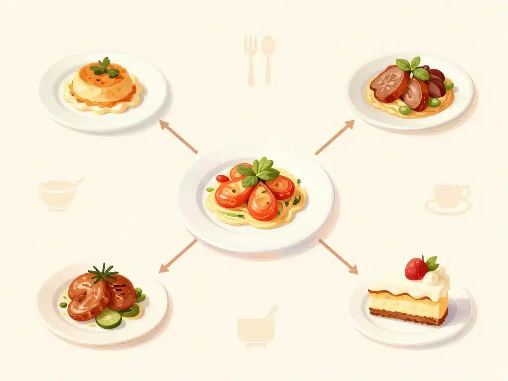 Repas à thème menu illustré entrée plat dessert