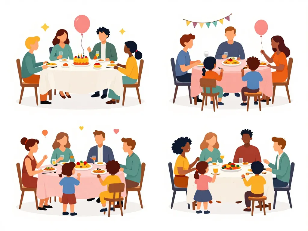 Repas à thème invités autour de plusieurs tables