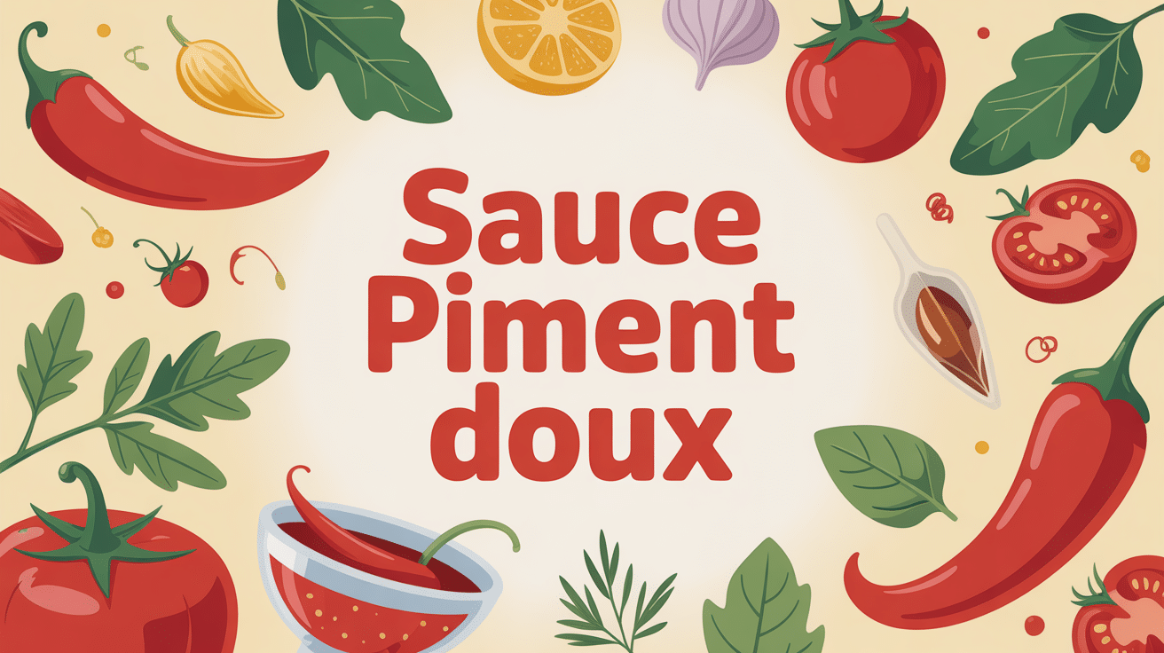 sauce piment doux illustration stylisée avec ingrédients frais