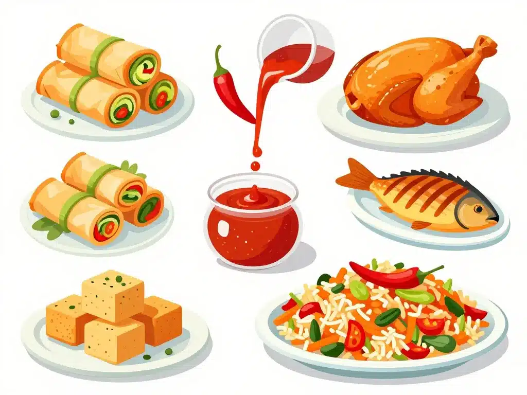 sauce piment doux appliquée sur des plats variés