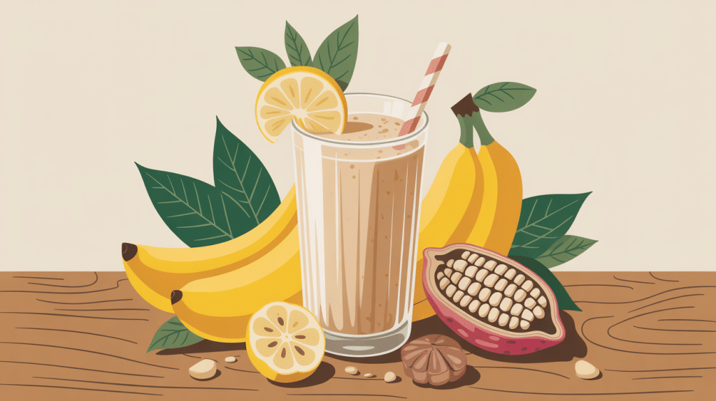 verre smoothie banane beurre de cacahuete avec ingrédients