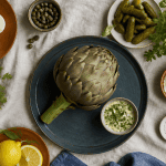 accompagnement artichaut avec sauce gribiche et ingrédients
