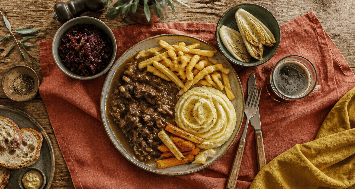 accompagnement carbonade flamande avec frites et légumes