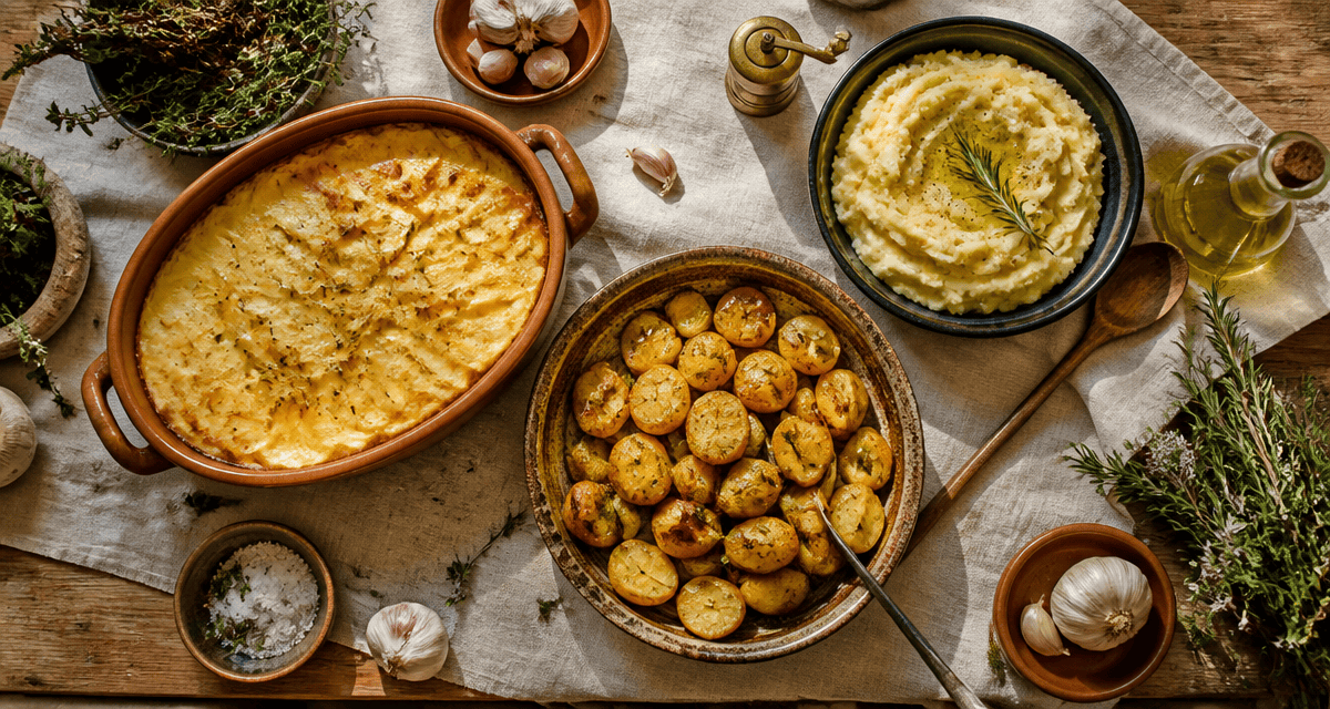 accompagnement de pommes de terre gratin rôti écrasé sur table