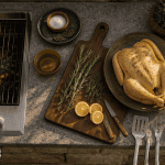 Barbecue cuisine extérieure avec plan de travail et ingrédients