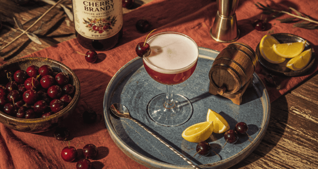 cherry brandy liqueur cocktail artisanal avec cerises