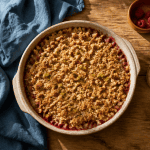 crumble fraise framboise plat céramique pistaches