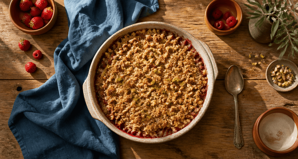 crumble fraise framboise plat céramique pistaches