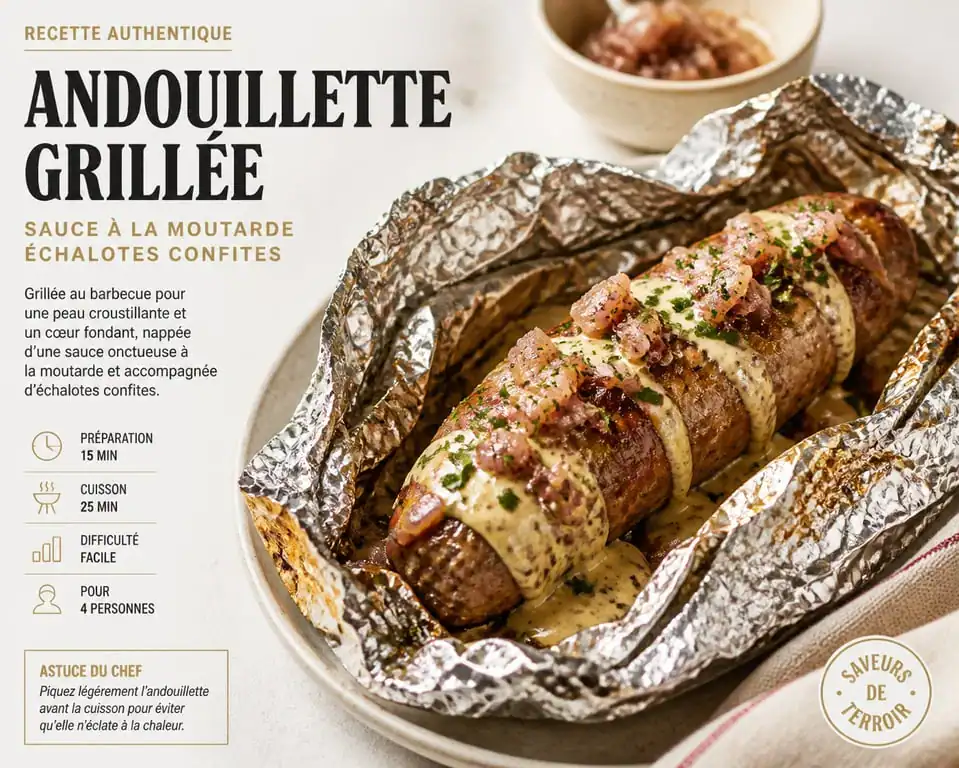 Andouillette au barbecue en papillote avec sauce moutarde et échalotes
