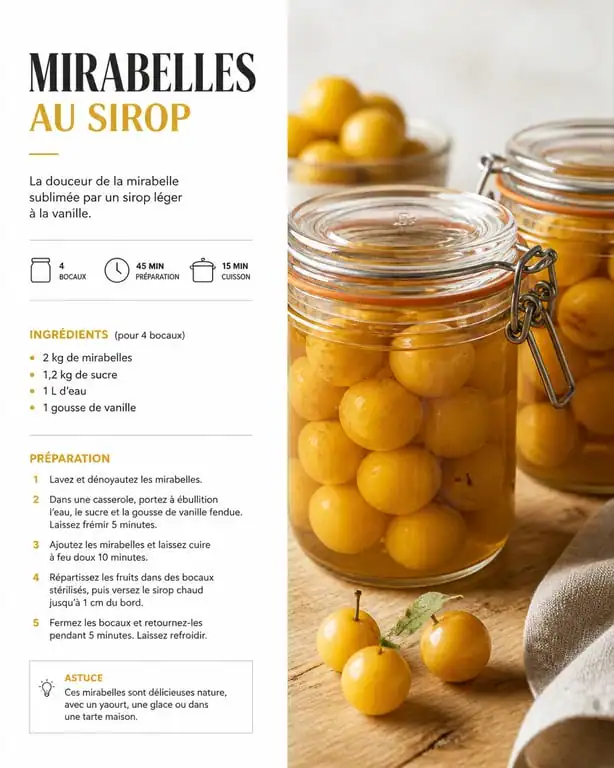 Bocaux de mirabelles au sirop sans stérilisation