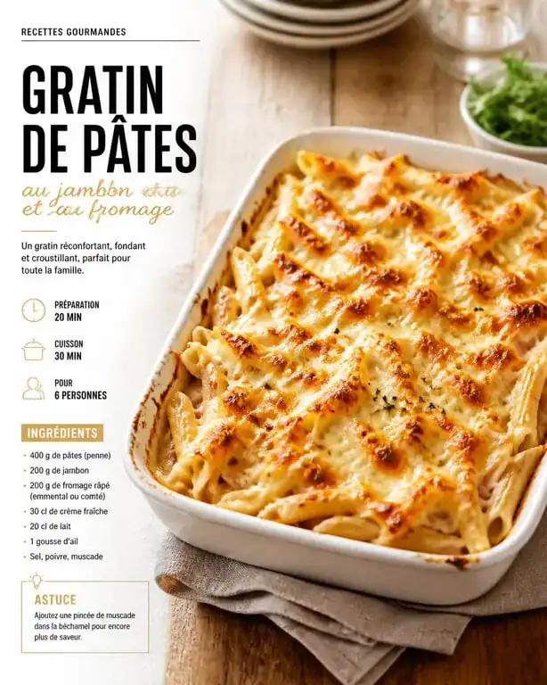Gratin de pâtes façon montagnarde, recette pour 10 personnes, plat convivial au four