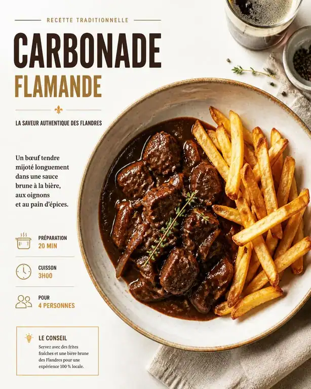 Assiette de carbonade flamande traditionnelle et ses frites croustillantes