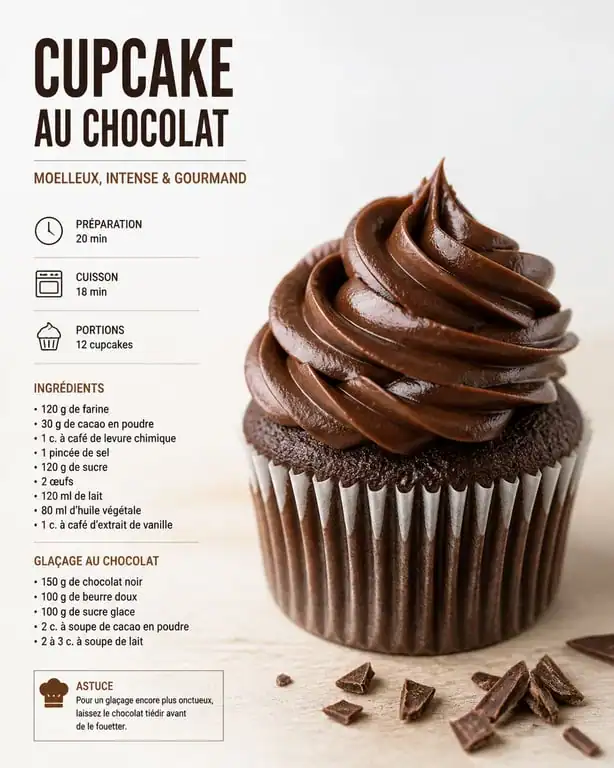 Glaçage sans sucre glace sur un cupcake au chocolat onctueux