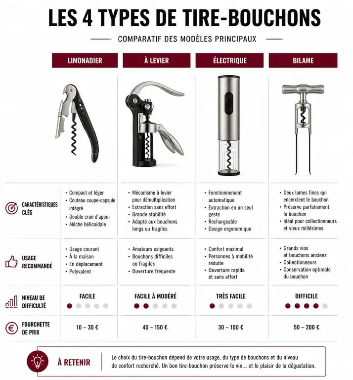 Comparatif des différents types de tire-bouchons pour choisir le modèle adapté à vos besoins