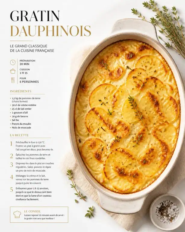 Gratin dauphinois traditionnel comme accompagnement de pommes de terre