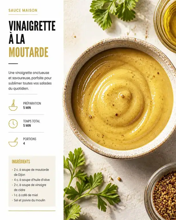 Vinaigrette moutarde maison onctueuse dans un bol