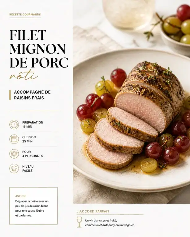 Recette filet mignon de porc aux raisins muscats et miel
