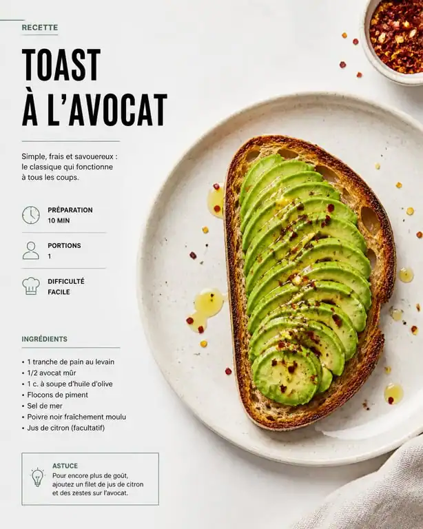 Recette de toast avocat sur pain au levain grillé