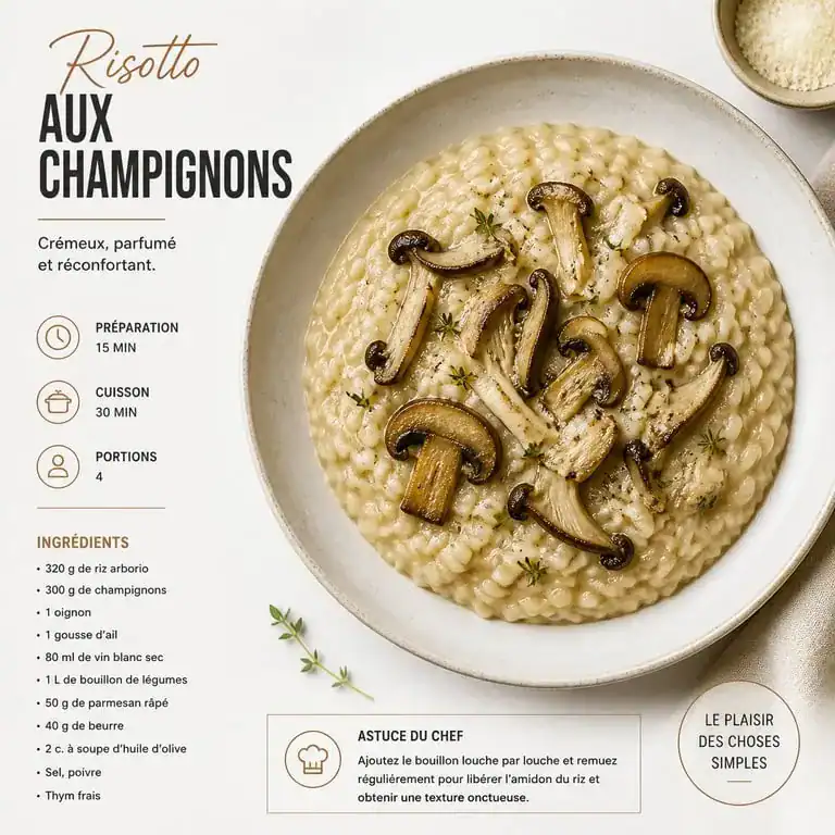 Risotto aux champignons, une alternative réussie au vin blanc