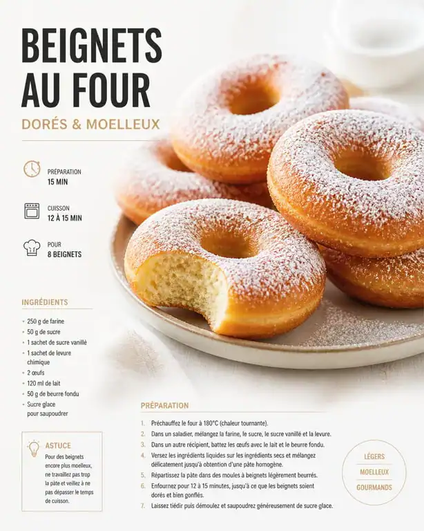 Recette de beignets au four moelleux et dorés sur une assiette