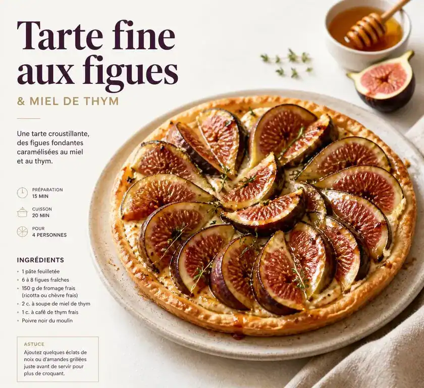 Tarte fine aux figues congelées et miel, prête à être dégustée
