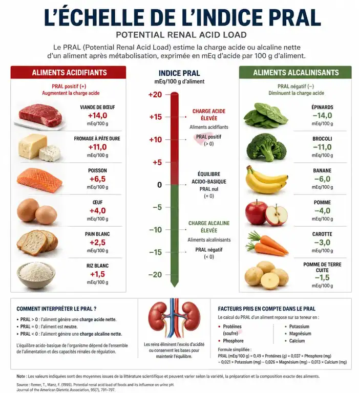 Infographie sur l'indice PRAL et l'équilibre acido-basique des aliments