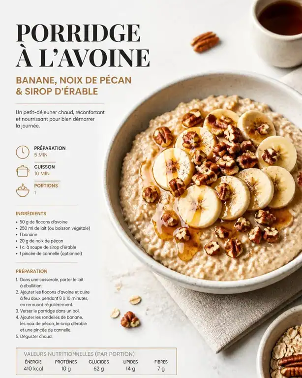 Recette de porridge maison onctueux avec bananes et noix de pécan