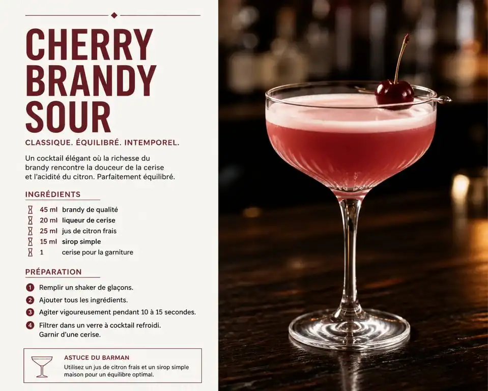 Cocktail Cherry Brandy Sour dans un verre à pied