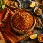 mélange épices tandoori maison sur table rustique